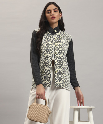 QUIN FLETCHER Printed Round Neck Casual Women Grey, Black Sweater