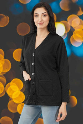 jorden4u Solid V Neck Casual Women Black Sweater