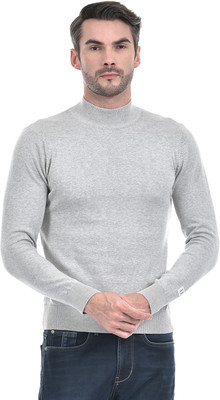 NUMERO UNO Solid High Neck Casual Men Grey Sweater