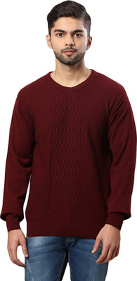 Raymond Solid Round Neck Casual Men Maroon Sweater