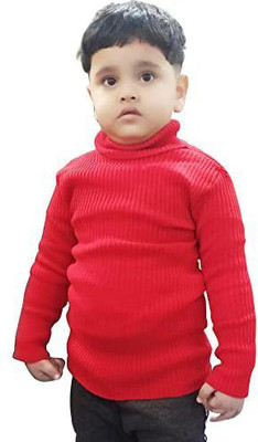 Rzlecort Solid High Neck Casual Boys & Girls Red Sweater