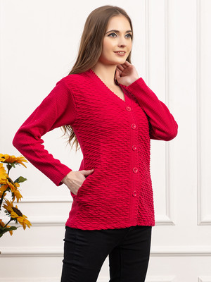 dadu dayal Self Design V Neck Party Women Pink Sweater