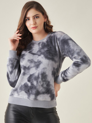 Modeve Self Design Round Neck Casual Women Grey Sweater