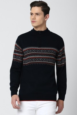 PETER ENGLAND Printed High Neck Casual Men Dark Blue Sweater