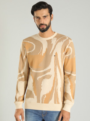 INDIAN TERRAIN Colorblock Round Neck Casual Men Brown Sweater