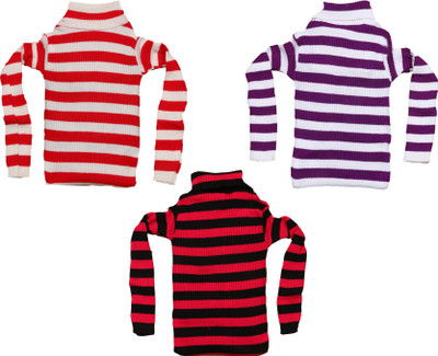 MTI FASHIONS Striped High Neck Casual Baby Boys Multicolor Sweater