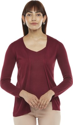 Annabelle by Pantaloons Solid Round Neck Casual Women Purple Sweater