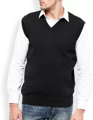 Mastu Solid V Neck Casual Men Black Sweater