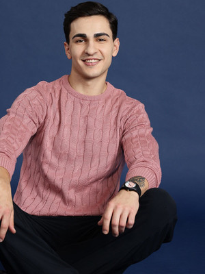 Mast & Harbour Self Design Round Neck Casual Men Red Sweater