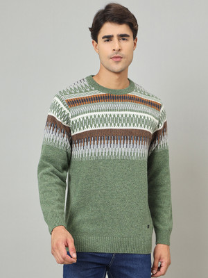 DUKE Printed Round Neck Casual Men Green Sweater