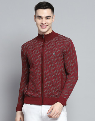 MONTE CARLO Self Design High Neck Casual Men Maroon Sweater