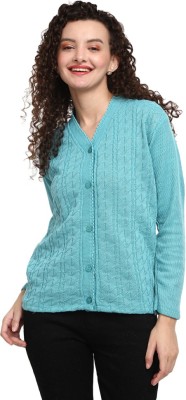 V-MART Self Design V Neck Casual Women Blue Sweater