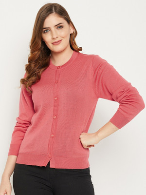 Zigo Solid Round Neck Casual Women Pink Sweater