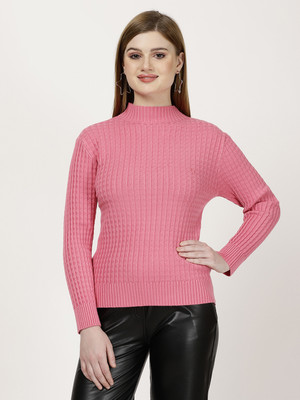 FUTURO Solid High Neck Casual Women Pink Sweater