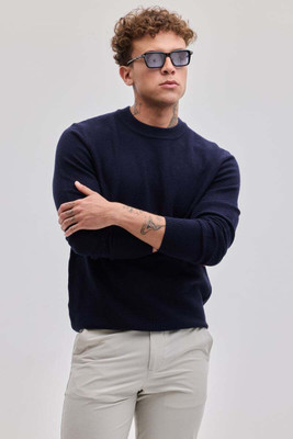 Snitch Self Design Crew Neck Casual Men Blue Sweater