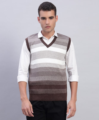 WILLEY Self Design V Neck Casual Men Brown Sweater