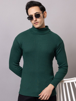 BAB Solid High Neck Casual Men Green Sweater