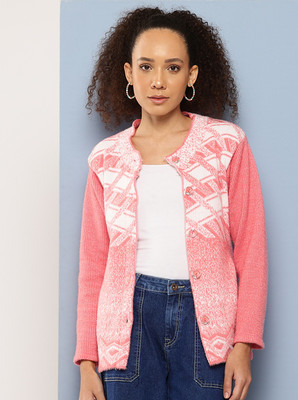 METRONAUT Woven Collared Neck Party Women Pink Sweater