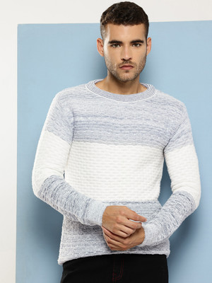 MUHURATAM Woven Round Neck Casual Men Grey Sweater
