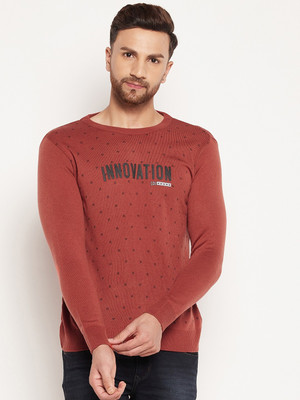 DUKE Printed Round Neck Casual Men Red Sweater