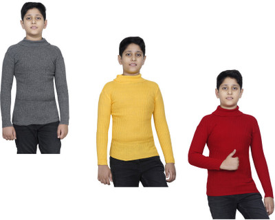 KAVYA Solid High Neck Casual Boys Multicolor Sweater