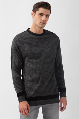 PETER ENGLAND Solid Round Neck Casual Men Grey Sweater