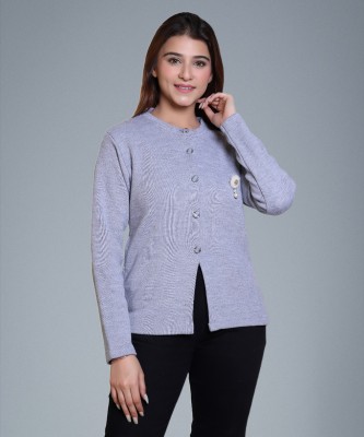 Urban Street Solid Crew Neck Casual Women Grey Sweater