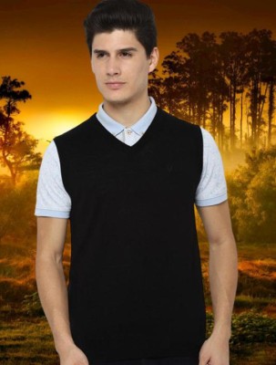 jorden4u Solid V Neck Formal Men Black Sweater