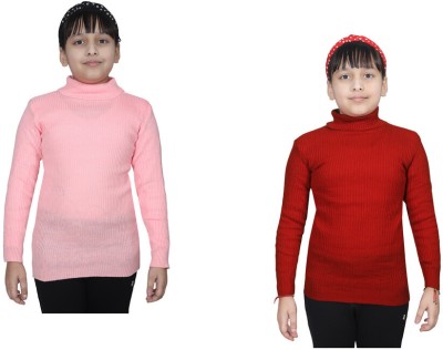 KAVYA Solid High Neck Casual Girls Red, Pink Sweater