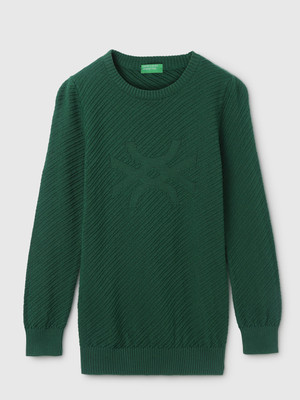 United Colors of Benetton Self Design Round Neck Casual Baby Boys Green Sweater