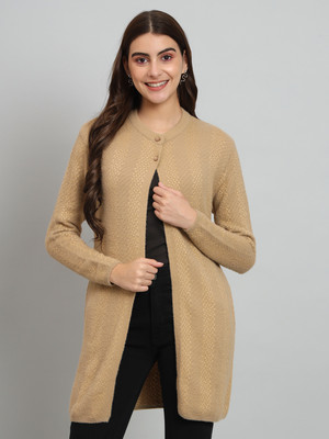 Broowl Self Design Round Neck Casual Women Brown Sweater