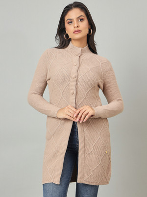 DUKE Woven High Neck Casual Women Brown Sweater