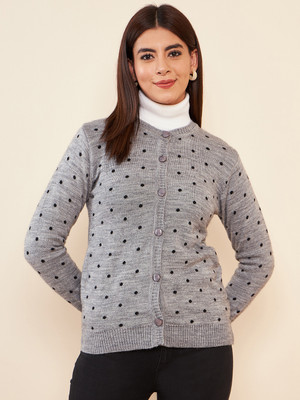 Modeve Polka Print Round Neck Casual Women Grey Sweater