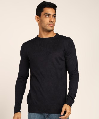 Brave Soul Solid Round Neck Casual Men Black Sweater