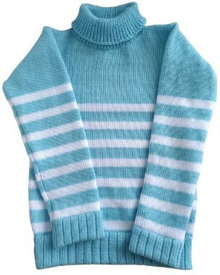KNITTYNIVI Striped High Neck Casual Baby Boys & Baby Girls Reversible Light Blue Sweater