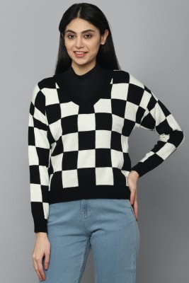 Allen Solly Checkered V Neck Casual Women Multicolor Sweater