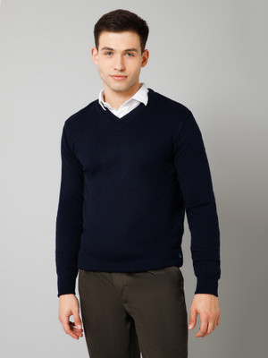 CANTABIL Solid V Neck Casual Men Reversible Blue Sweater