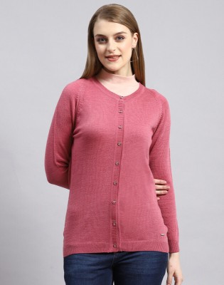 MONTE CARLO Solid Round Neck Casual Women Pink Sweater