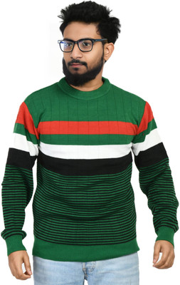 manra Colorblock Round Neck Casual Men Green Sweater