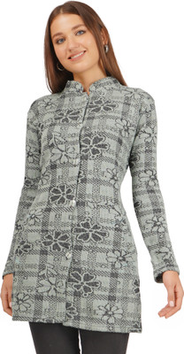 BADOS Printed Mandarin Neck Casual Women Light Green Sweater