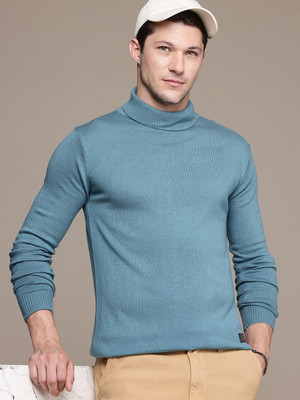 Roadster Solid Turtle Neck Casual Men Blue Sweater