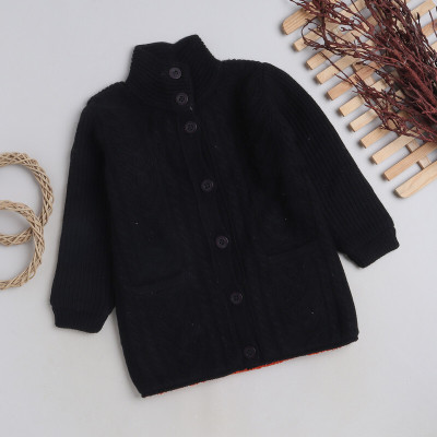 Yellow Apple Self Design High Neck Casual Girls Black Sweater