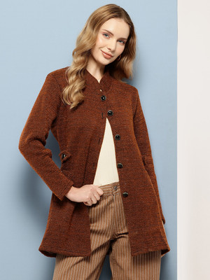 Roadster Self Design Collared Neck Casual Women Brown Sweater