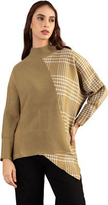 GFO Printed High Neck Casual Women Green Sweater