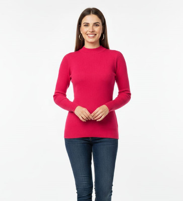 vax vax Solid Round Neck Casual Women Pink Sweater