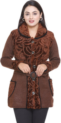 WOOL 4U Embellished Collared Neck Casual Women Brown Sweater