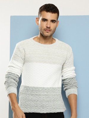METRONAUT Colorblock Round Neck Casual Men Green Sweater
