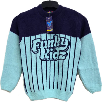 Juniorx Woven Round Neck Casual Boys & Girls Dark Blue, Light Blue Sweater