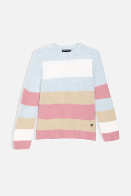 Allen Solly Striped Round Neck Casual Girls Multicolor Sweater