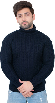 Dartline Solid High Neck Casual Men Dark Blue Sweater